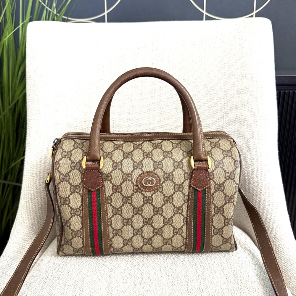 Gucci Brown GG Canvas Satchel with Green and Red Web Stripes - Picture 5 of 16
